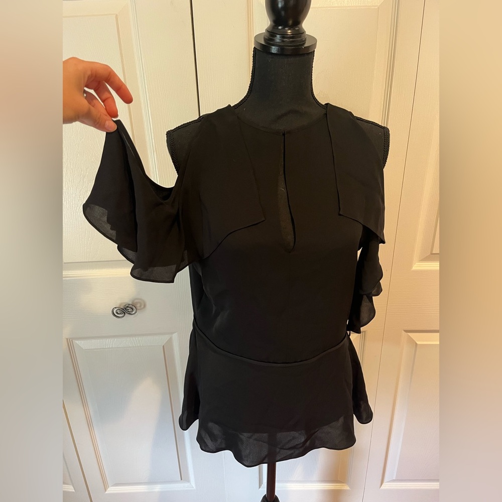 Theory black cold shoulder blouse - Picture 4 of 5